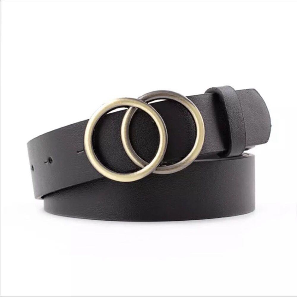 Black Round Double Gold Buckle Belt